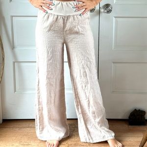 Cobblestone Living Lenore Linen Wide Leg Pants 100% Italian Linen